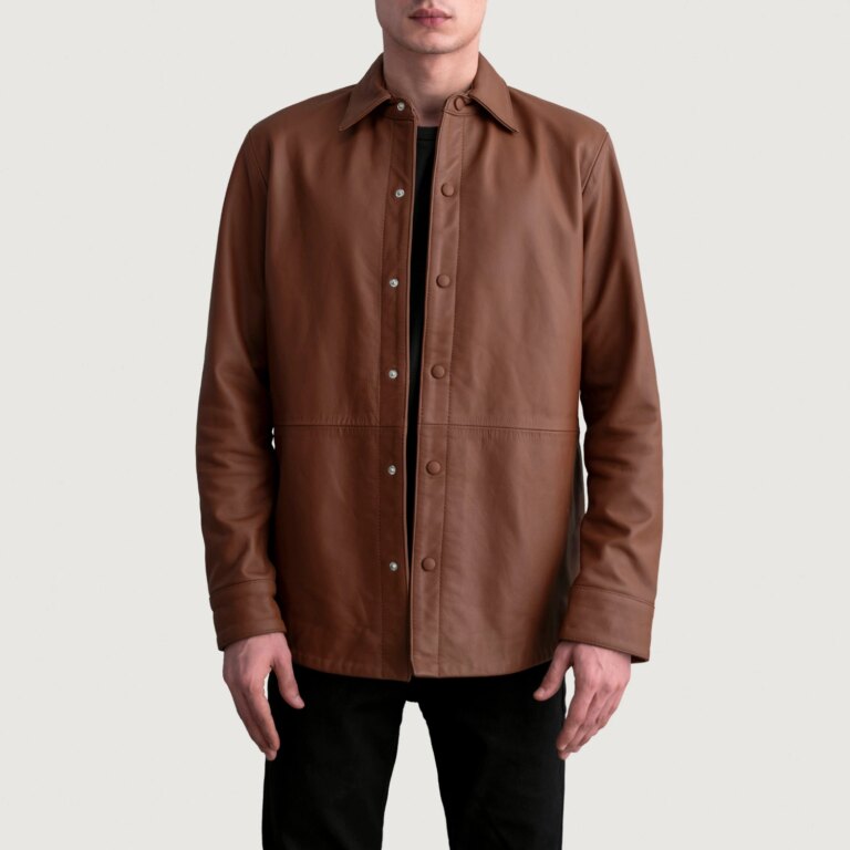 Mens Haven Matte Brown Leather Shirt Open Front-4-1724082183985